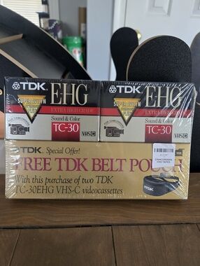Sealed Collectible TDK VHS-C E-HG TC-30 Camcorder Videotape Set With Belt